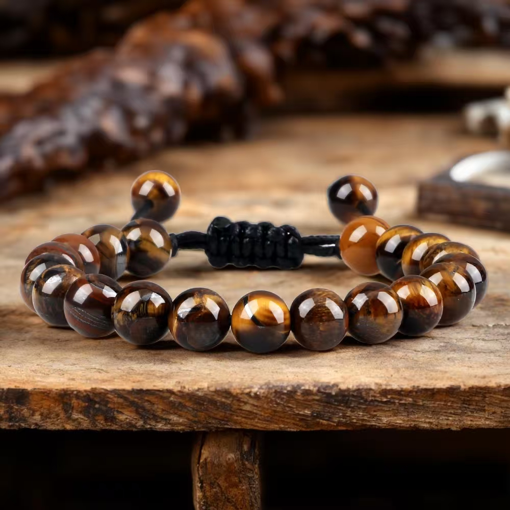 Natural Tiger Eye Beaded Bracelet Personalized Volcanic Stone Howlite Onyx Adjustable Chain For Men 0