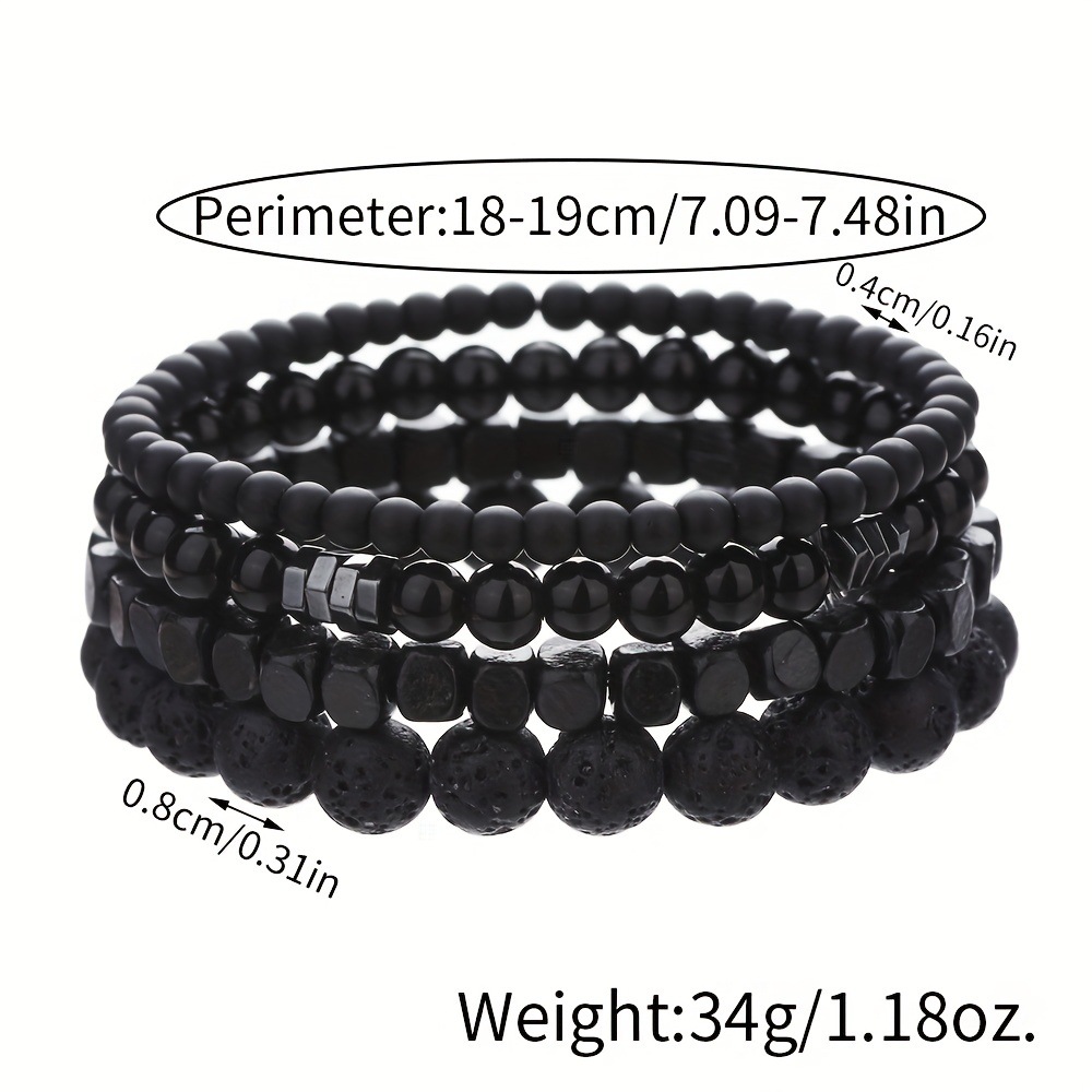 Wood Lava Rock Beads Elastic Bracelet Set For Men Women Black Volcanic Stone Couple Friends Punk Je 6