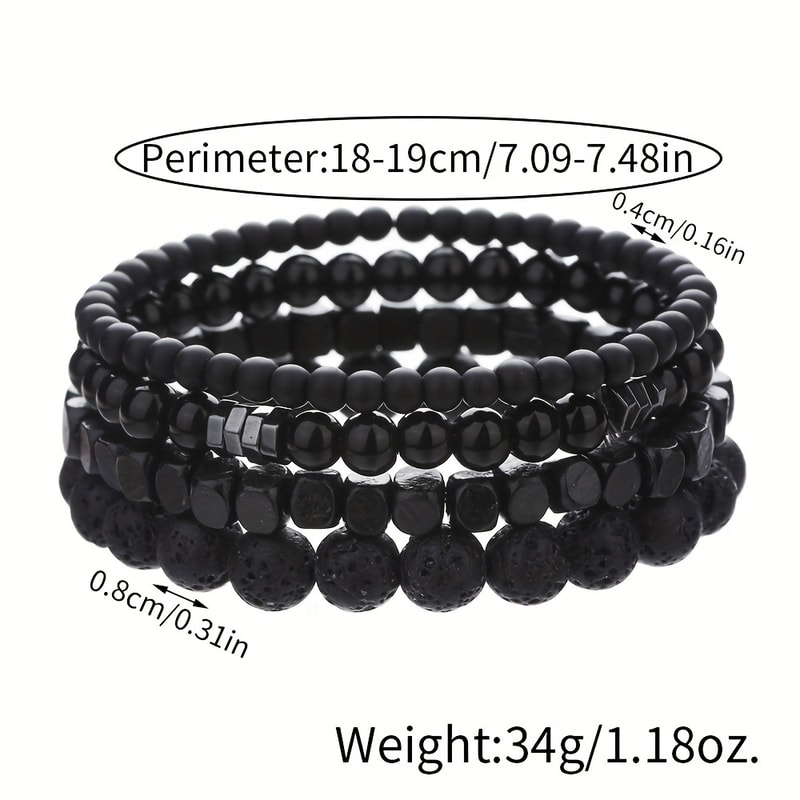 Wood Lava Rock Beads Elastic Bracelet Set For Men Women Black Volcanic Stone Couple Friends Punk Je 6