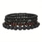 Wood Lava Rock Beads Elastic Bracelet Set For Men Women Black Volcanic Stone Couple Friends Punk Je 5