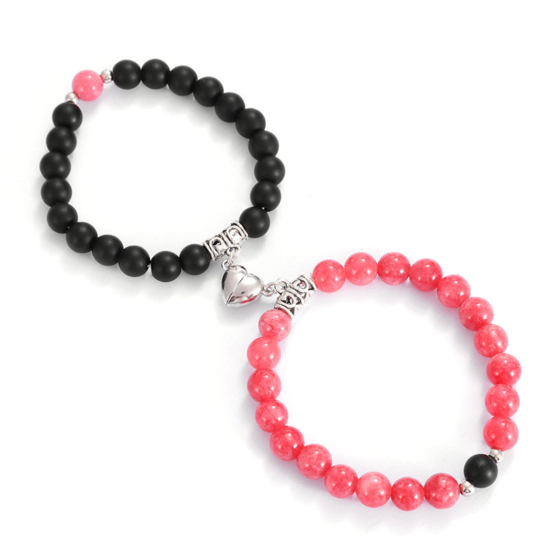 Natural Stone Beads Bracelet For Lovers Heart Magnet Distance Couple Friendship Jewelry Gift 2
