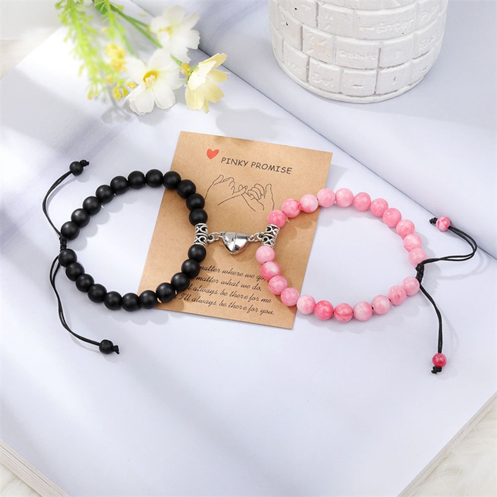 Natural Stone Beads Bracelet For Lovers Heart Magnet Distance Couple Friendship Jewelry Gift 3