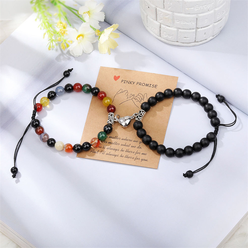 Natural Stone Beads Bracelet For Lovers Heart Magnet Distance Couple Friendship Jewelry Gift 5