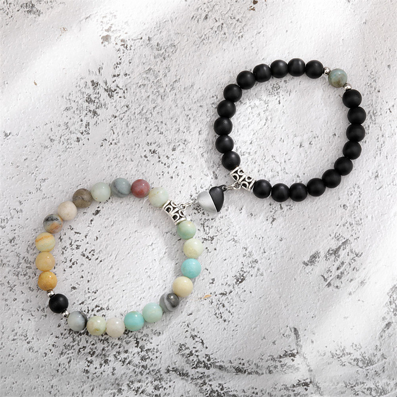 Natural Stone Beads Bracelet For Lovers Heart Magnet Distance Couple Friendship Jewelry Gift 7