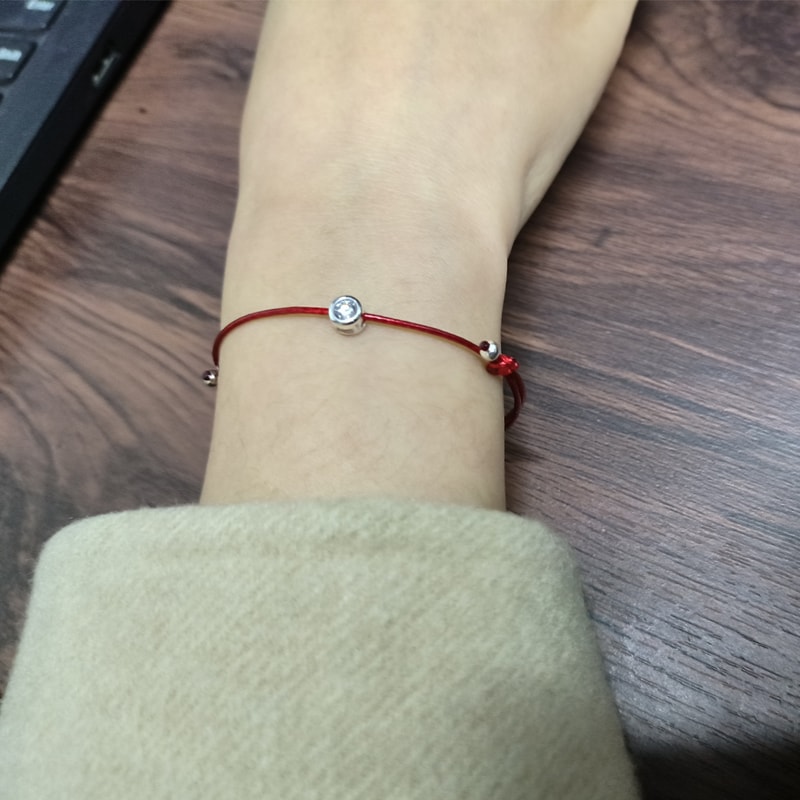 Sterling Silver Red Thread Bracelet for Women Minimalist Silver Long Rope Bracelet for Hand