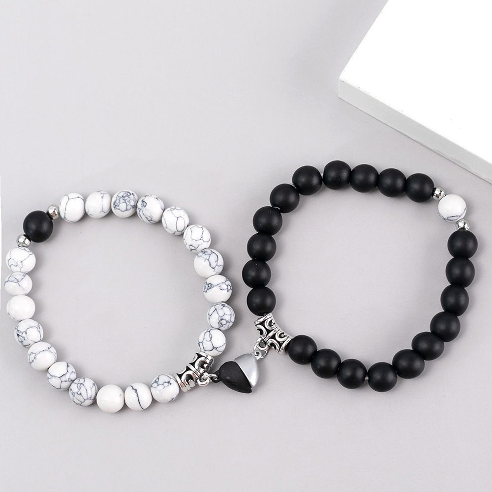 Natural Stone Heart Magnet Distance Couple Bracelets Beads Friendship Fashion Jewelry Gift 0