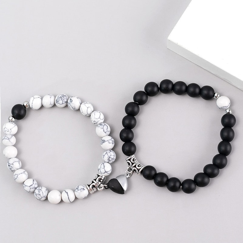 Natural Stone Heart Magnet Distance Couple Bracelets Beads Friendship Fashion Jewelry Gift 0