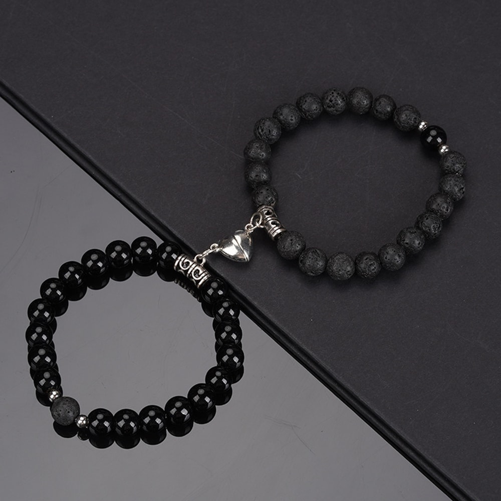 Natural Stone Heart Magnet Distance Couple Bracelets Beads Friendship Fashion Jewelry Gift 4