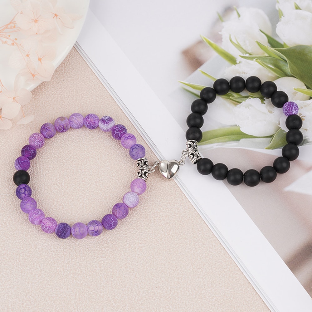 Natural Stone Heart Magnet Distance Couple Bracelets Beads Friendship Fashion Jewelry Gift 8