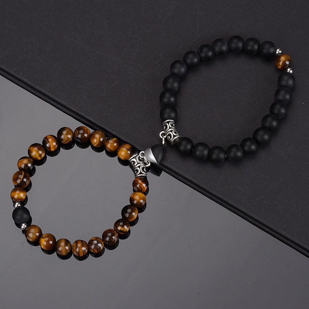 Natural Stone Heart Magnet Distance Couple Bracelets Beads Friendship Fashion Jewelry Gift 7