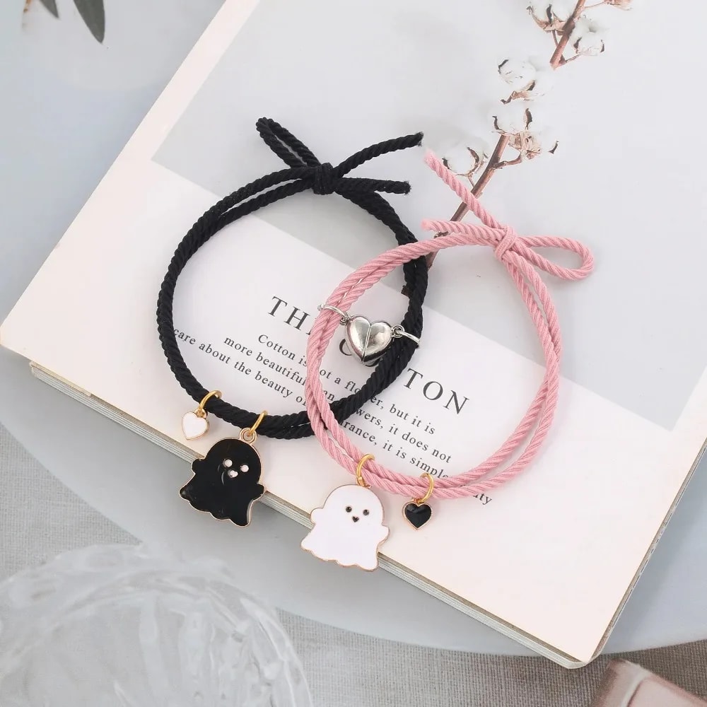 Ghost Braided Bracelet Set For Lovers Long Distance Heart Magnet Couple Friendship Jewelry Gift 1