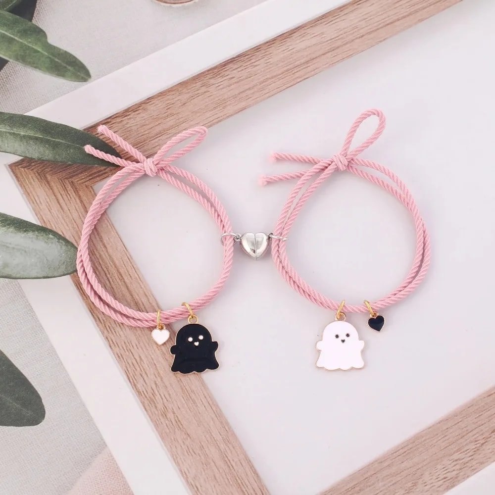 Ghost Braided Bracelet Set For Lovers Long Distance Heart Magnet Couple Friendship Jewelry Gift 2