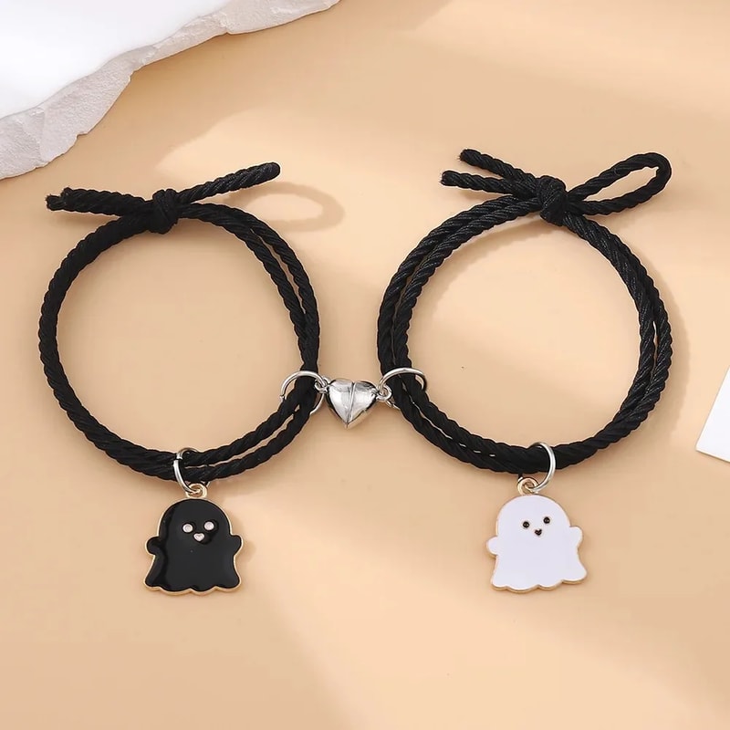 Ghost Braided Bracelet Set For Lovers Long Distance Heart Magnet Couple Friendship Jewelry Gift 3