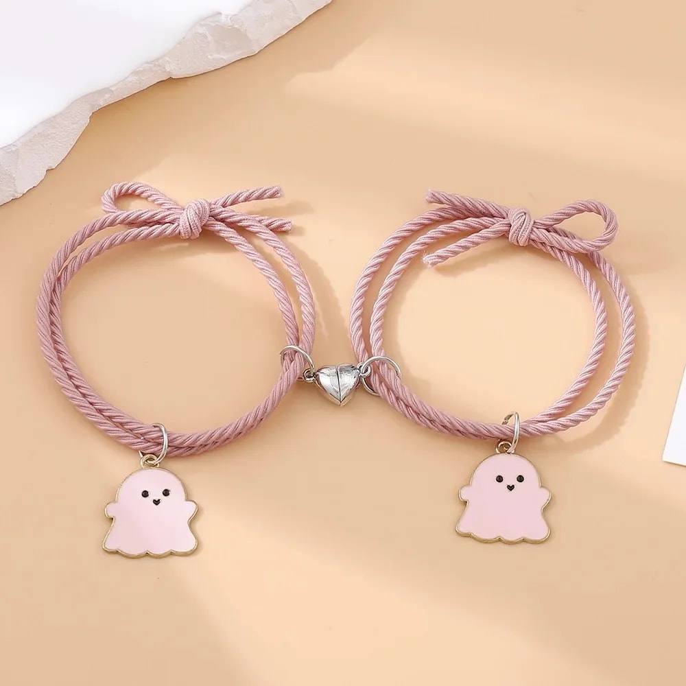 Ghost Braided Bracelet Set For Lovers Long Distance Heart Magnet Couple Friendship Jewelry Gift 4