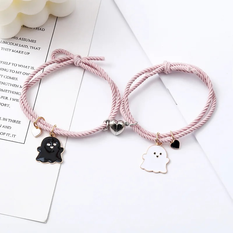 Ghost Braided Bracelet Set For Lovers Long Distance Heart Magnet Couple Friendship Jewelry Gift 5