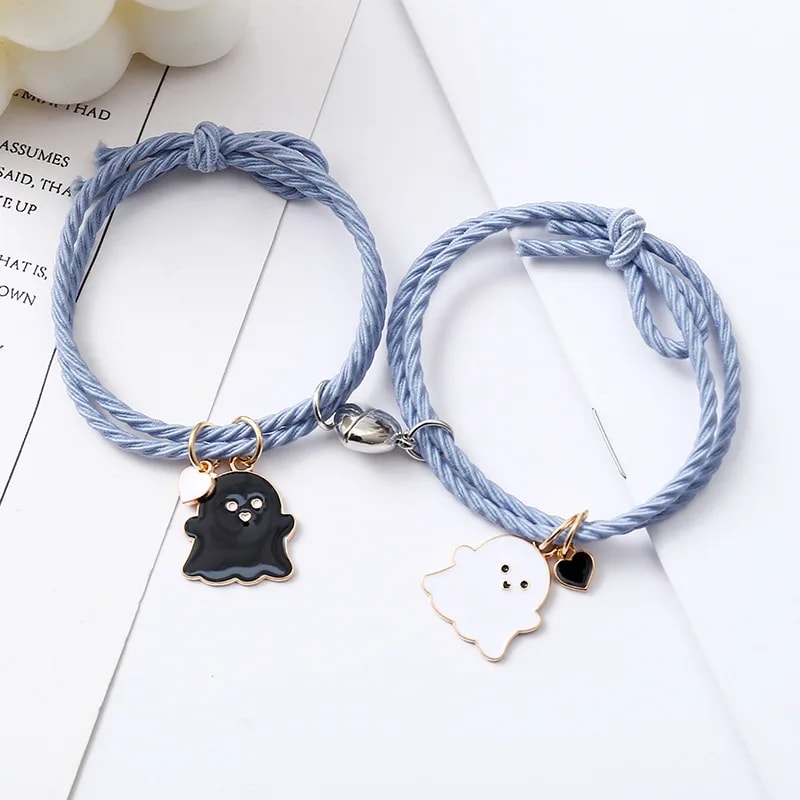 Ghost Braided Bracelet Set For Lovers Long Distance Heart Magnet Couple Friendship Jewelry Gift 7