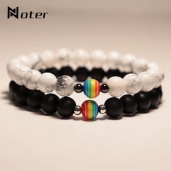 rainbow lgbt natural frosted stone bracelet for male female distance couples yoga meditation armband jewelry
