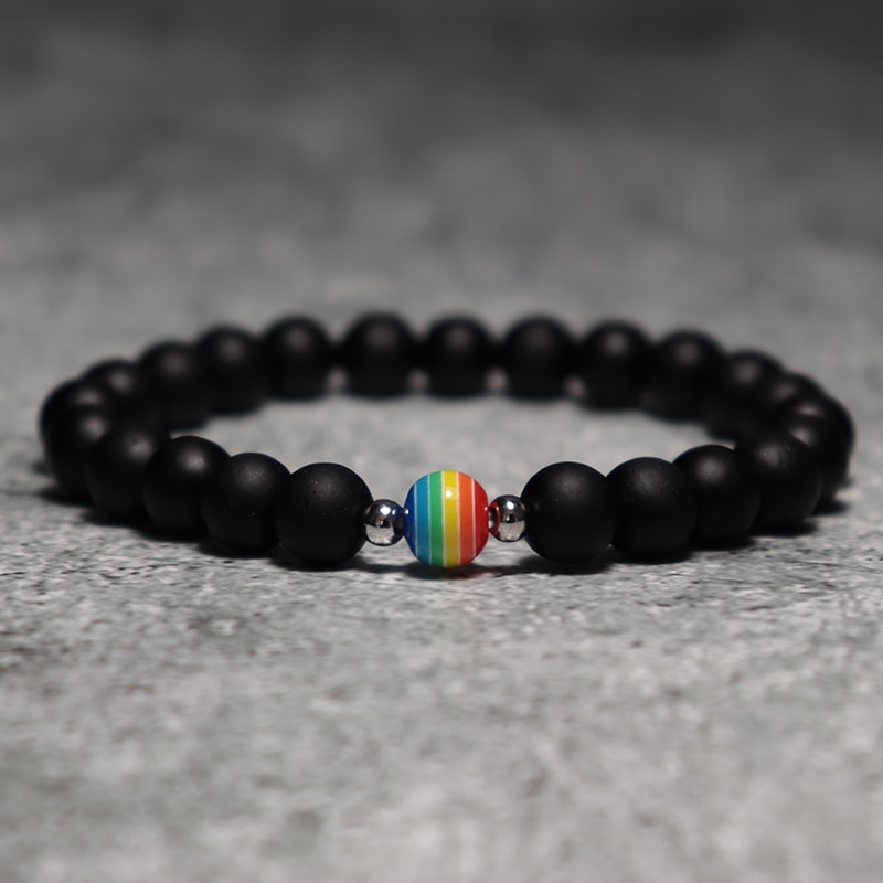 Rainbow LGBT Natural Frosted Stone Bracelet for Male Female Distance Couples Yoga Meditation Armband Jewelry