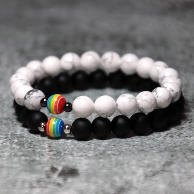 Rainbow LGBT Natural Frosted Stone Bracelet for Male Female Distance Couples Yoga Meditation Armband Jewelry