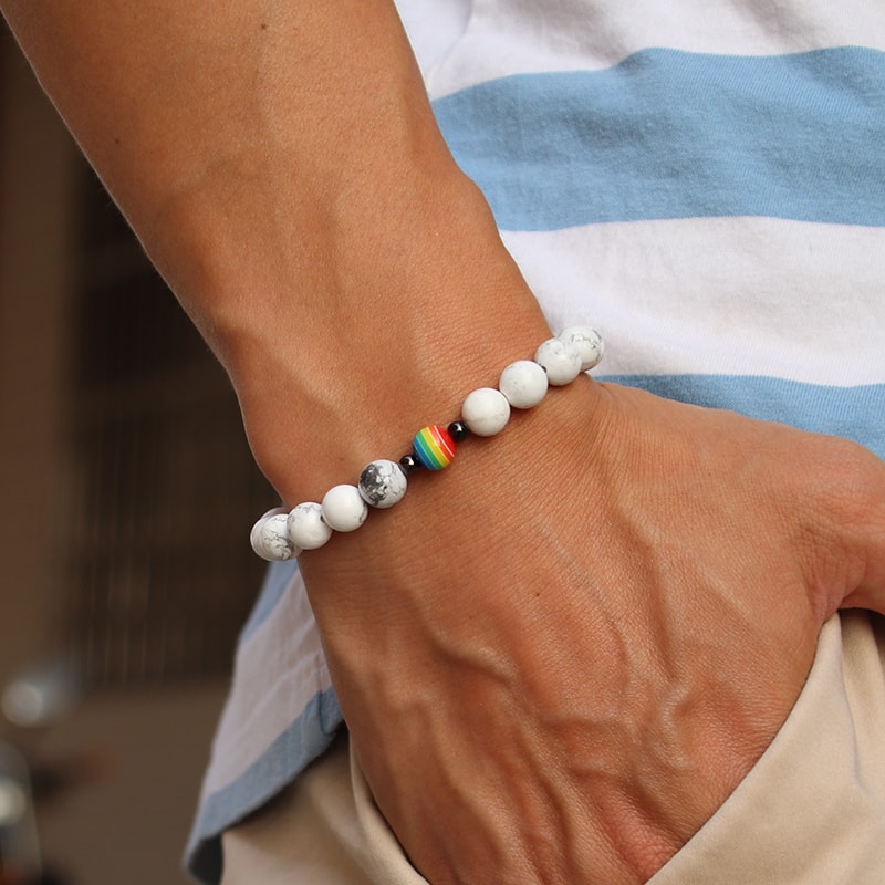 Rainbow LGBT Natural Frosted Stone Bracelet for Male Female Distance Couples Yoga Meditation Armband Jewelry