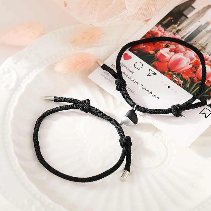 Elegant Silver Hand Rope Love Magnetic Bracelet For Couple And Friends Party Travel 4