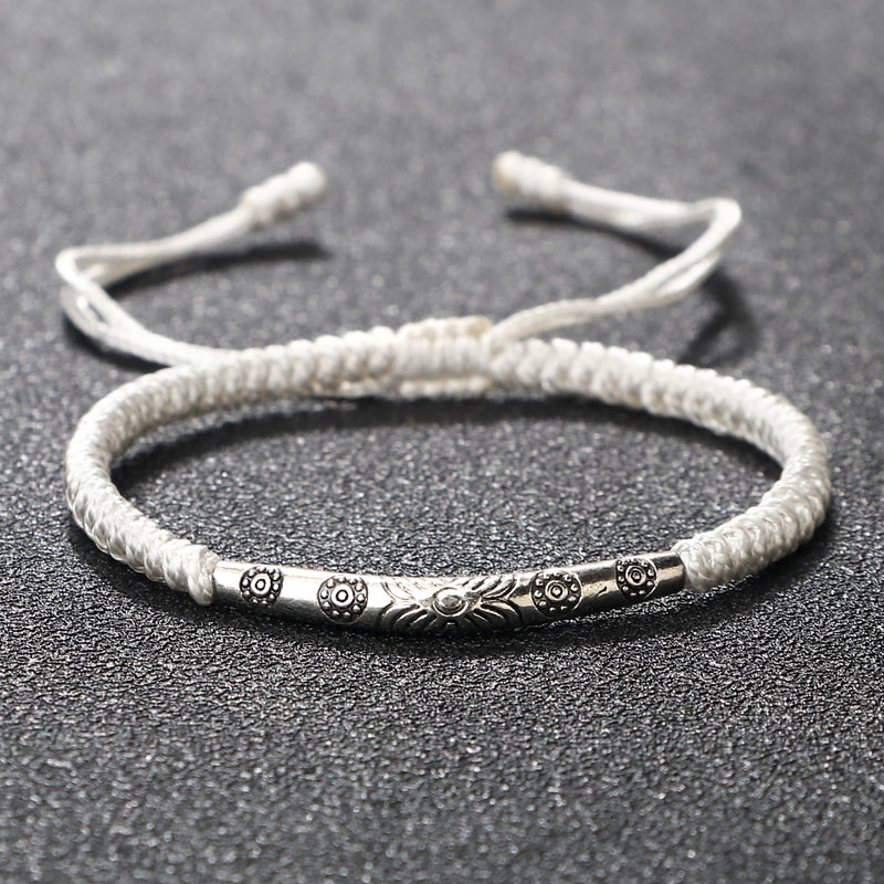 Handmade Woven Lucky Rope Chain Bangle Bohemia Long Tube Carved Flower Pendant Bracelet Jewelry Gif 0