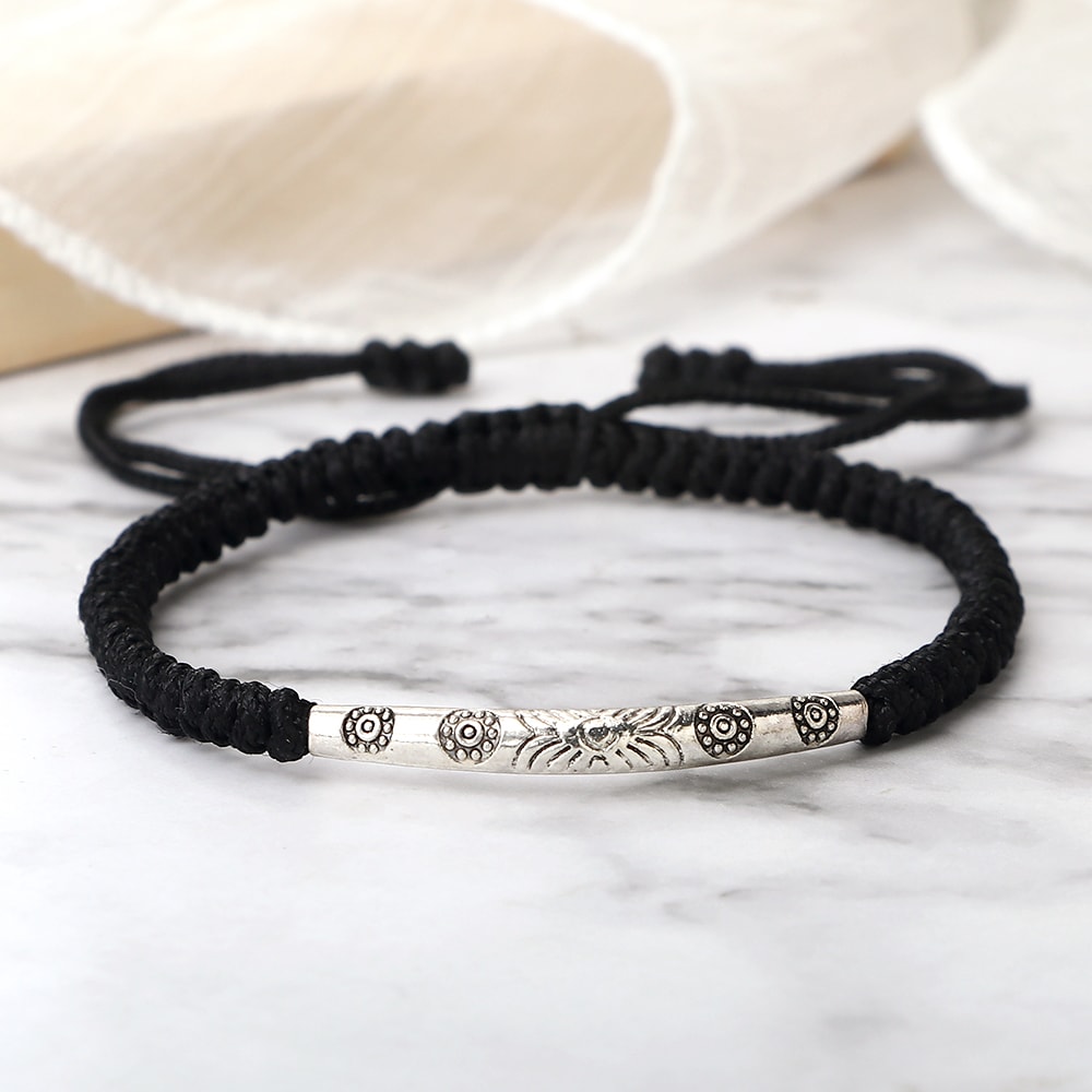 Handmade Woven Lucky Rope Chain Bangle Bohemia Long Tube Carved Flower Pendant Bracelet Jewelry Gif 1