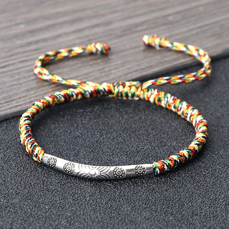 Handmade Woven Lucky Rope Chain Bangle Bohemia Long Tube Carved Flower Pendant Bracelet Jewelry Gif 3