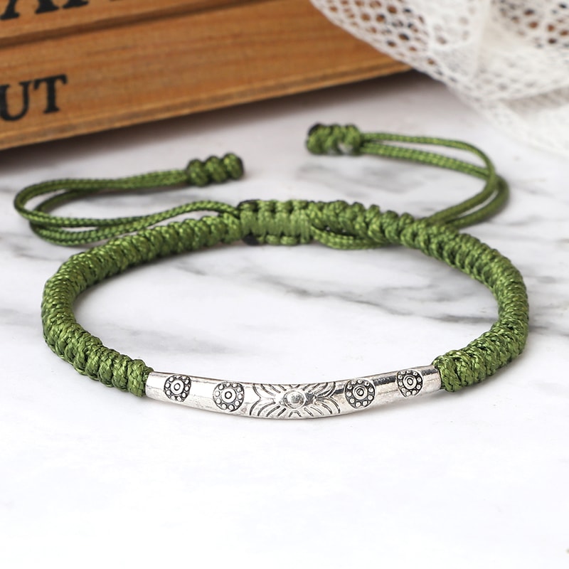 Handmade Woven Lucky Rope Chain Bangle Bohemia Long Tube Carved Flower Pendant Bracelet Jewelry Gif 7