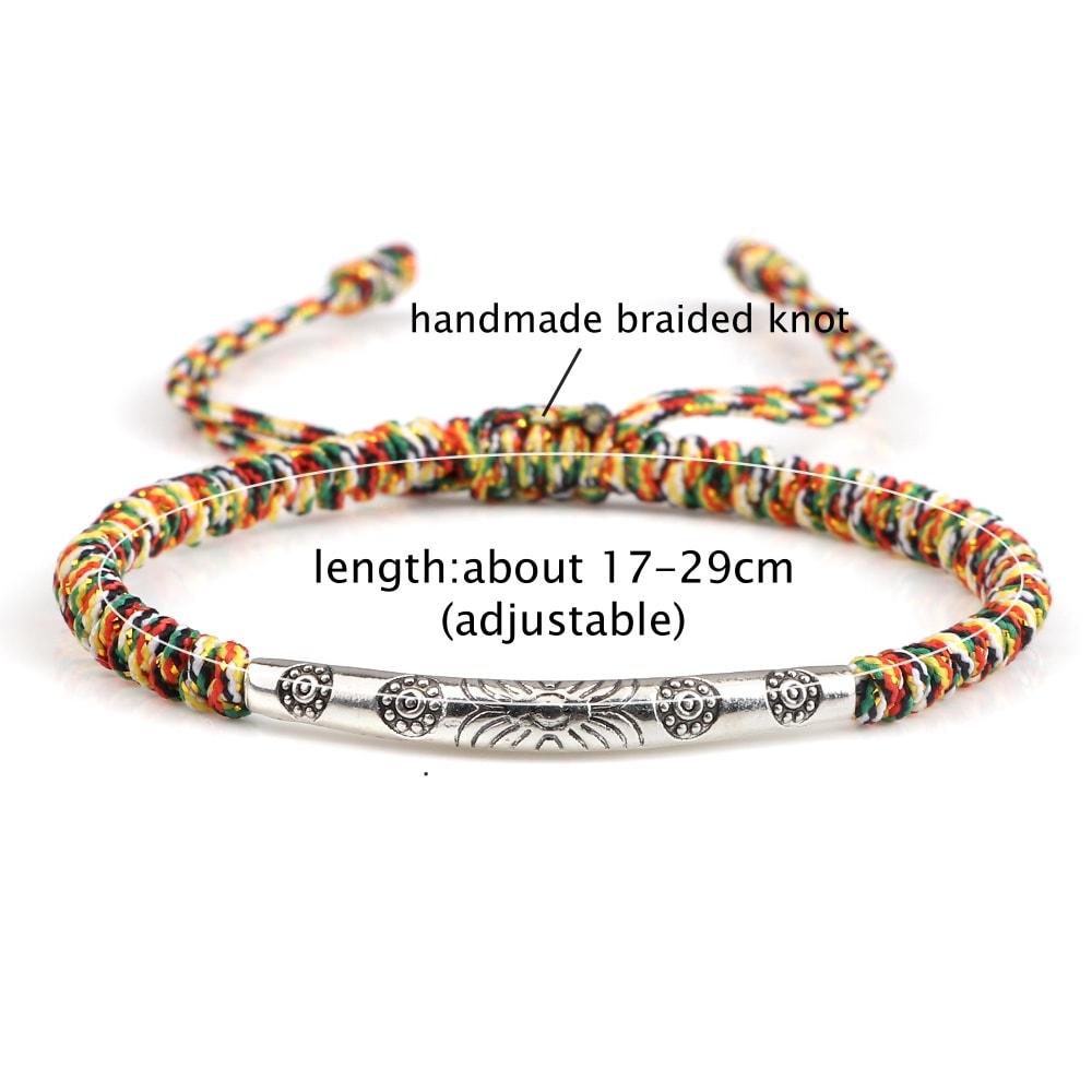 Handmade Woven Lucky Rope Chain Bangle Bohemia Long Tube Carved Flower Pendant Bracelet Jewelry Gif 4