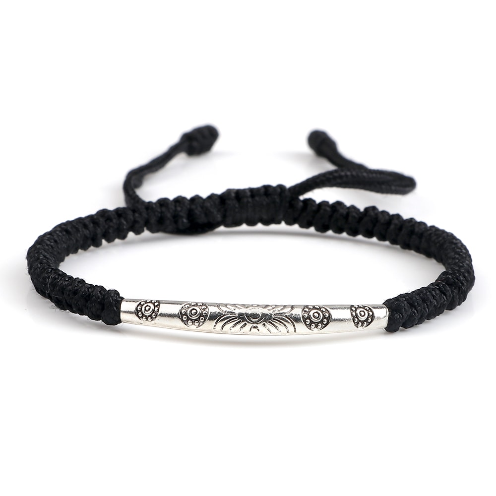 Handmade Woven Lucky Rope Chain Bangle Bohemia Long Tube Carved Flower Pendant Bracelet Jewelry Gif 6