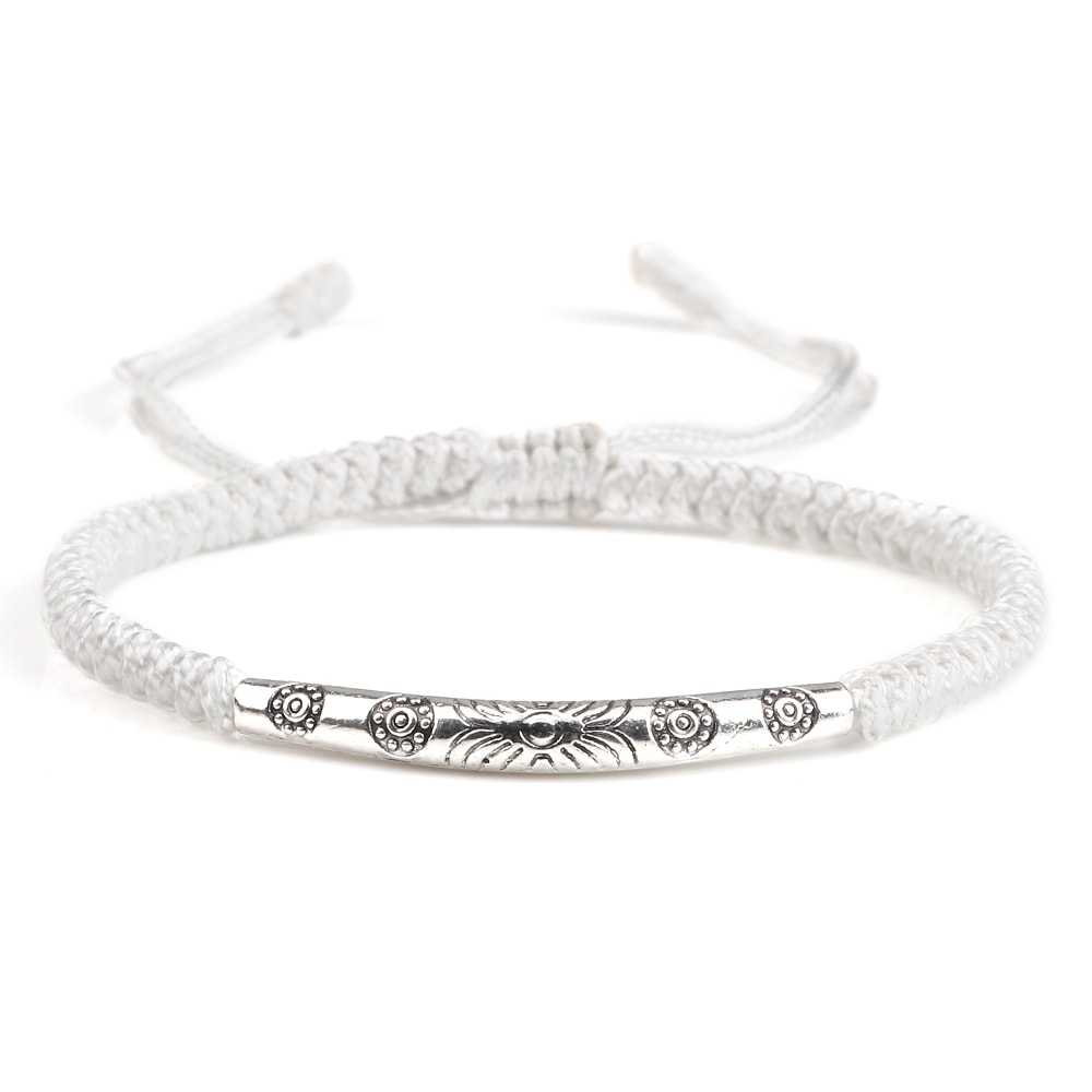 Handmade Woven Lucky Rope Chain Bangle Bohemia Long Tube Carved Flower Pendant Bracelet Jewelry Gif 5