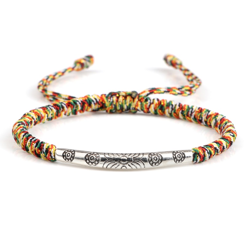 Handmade Woven Lucky Rope Chain Bangle Bohemia Long Tube Carved Flower Pendant Bracelet Jewelry Gif 9