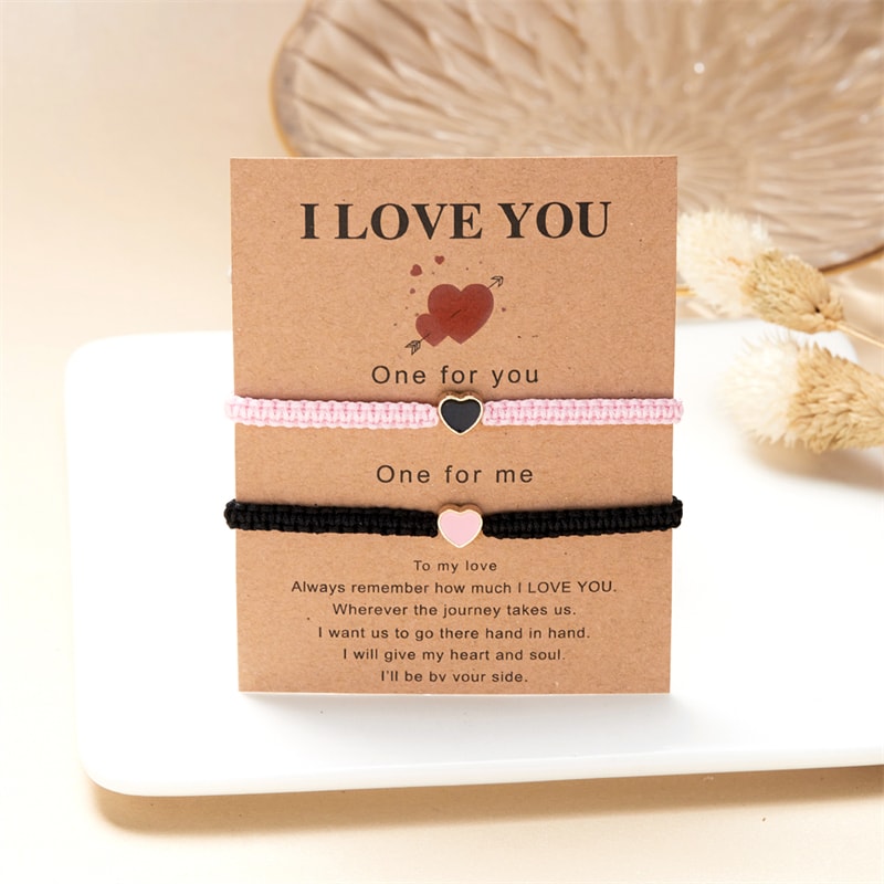Handwoven Heart Matching Bracelets For Couples Friendship Long Distance Jewelry Valentines Day Gift 5