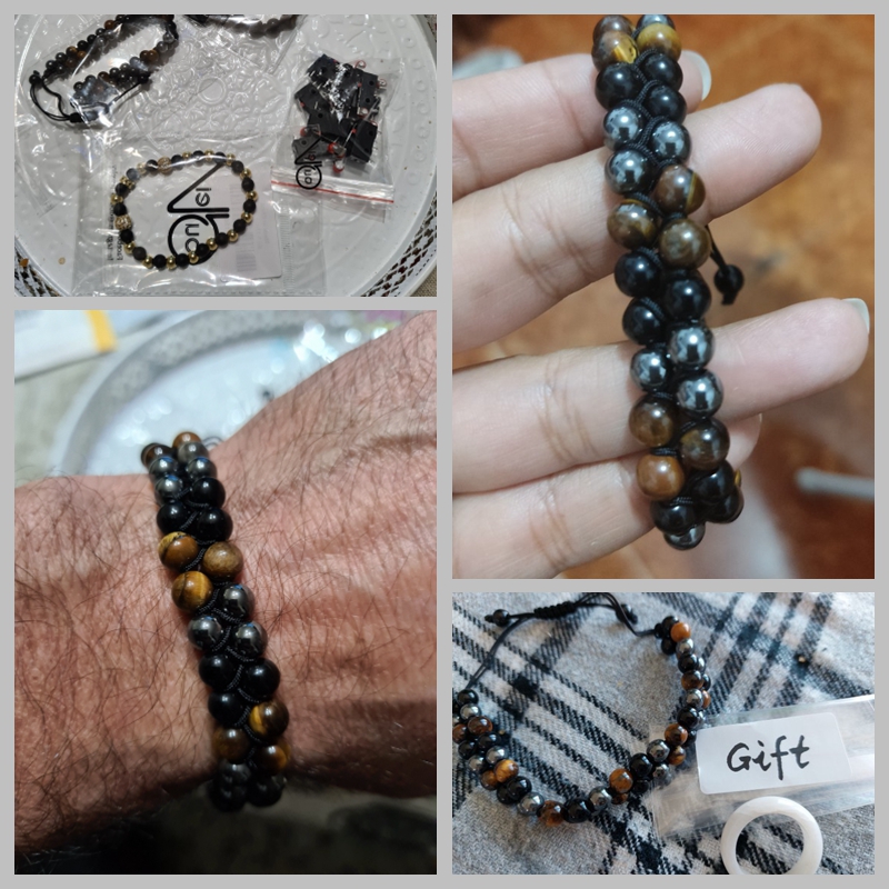 Doublelayer Men Tiger Eye Beads Bracelet Natural Stone Hematite Health Care Charm Bracelets Jewelry 3