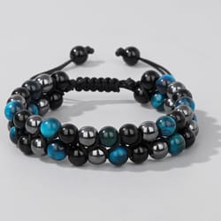 double-layer men tiger eye beads bracelet natural stone hematite health care charm bracelets jewelry for homme