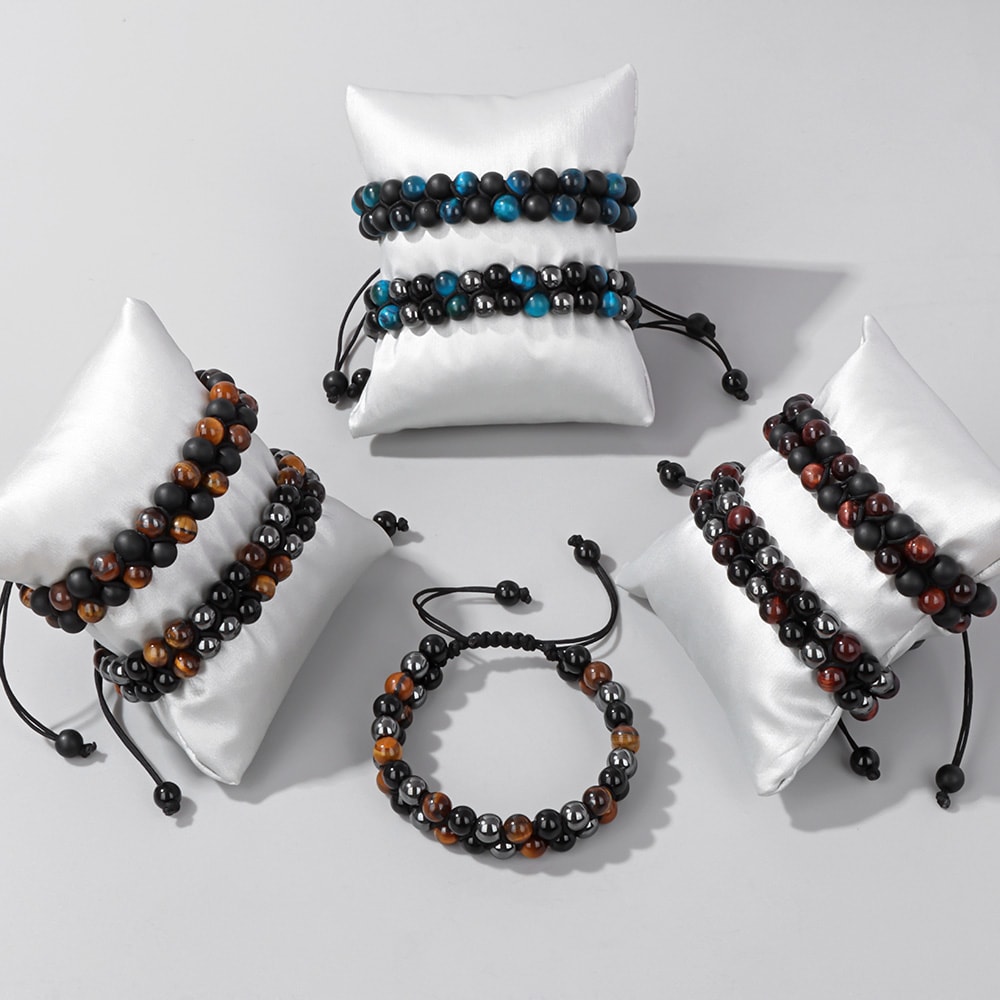 Doublelayer Men Tiger Eye Beads Bracelet Natural Stone Hematite Health Care Charm Bracelets Jewelry 1