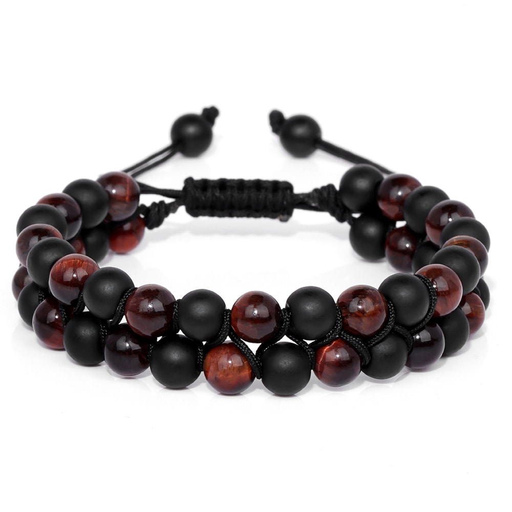 Doublelayer Men Tiger Eye Beads Bracelet Natural Stone Hematite Health Care Charm Bracelets Jewelry 5