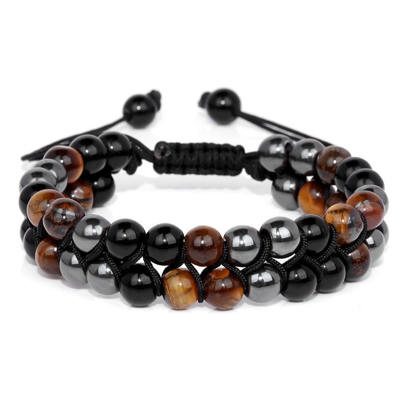 Doublelayer Men Tiger Eye Beads Bracelet Natural Stone Hematite Health Care Charm Bracelets Jewelry 6
