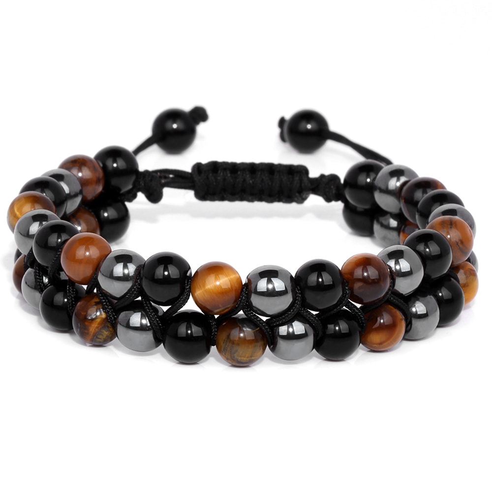 Doublelayer Men Tiger Eye Beads Bracelet Natural Stone Hematite Health Care Charm Bracelets Jewelry 7