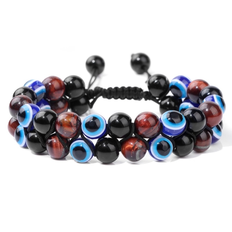 Doublelayer Men Tiger Eye Beads Bracelet Natural Stone Hematite Health Care Charm Bracelets Jewelry 11