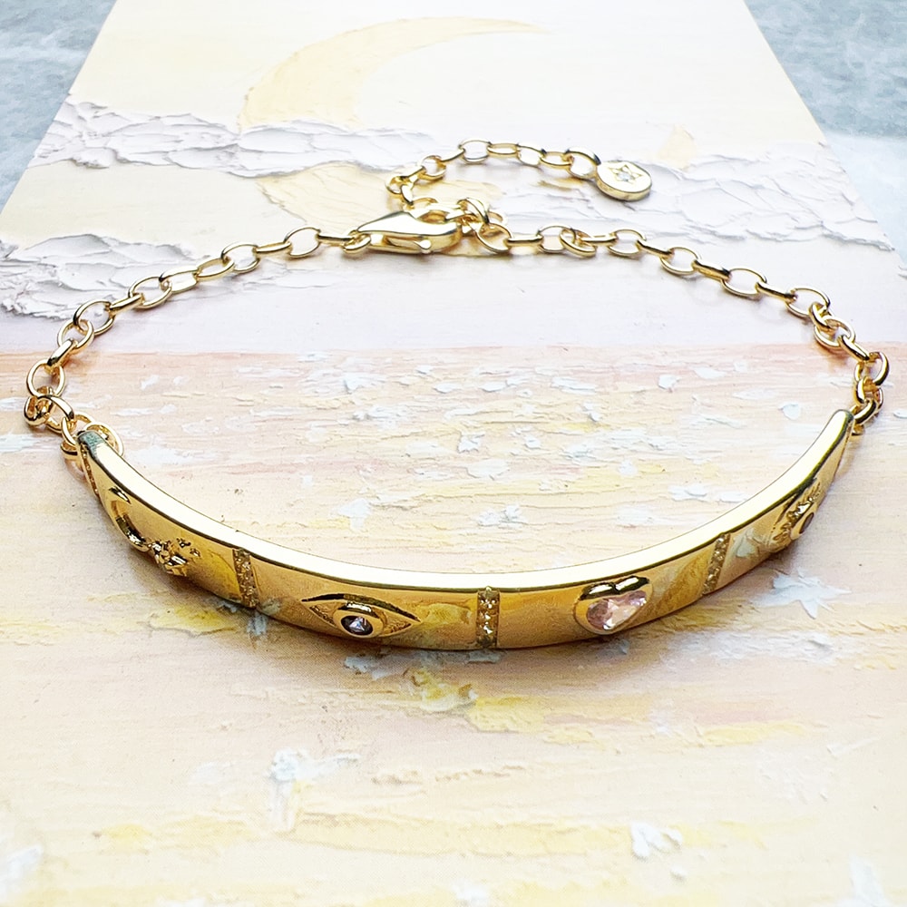 Cosmic Talisman Yellow Gold Plated Bracelet Long Bridge 925 Sterling Silver Vintage Gift Jewelry Fo 3