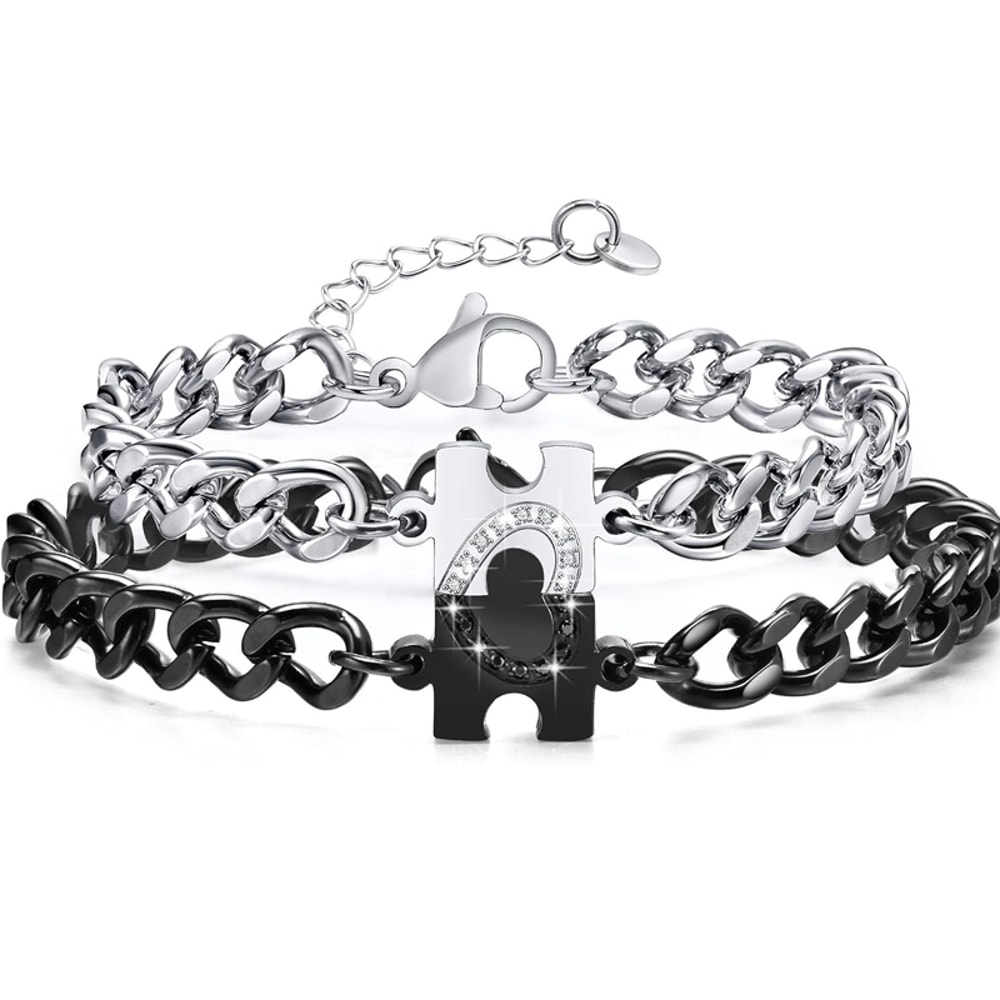 Long Distance Relationship Gifts Matching Bracelets For Couples Puzzle Heart Stainless Steel His He 0