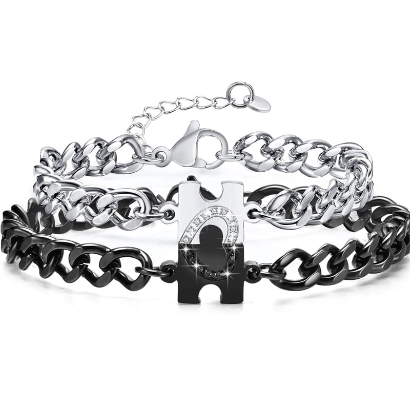 Long Distance Relationship Gifts Matching Bracelets For Couples Puzzle Heart Stainless Steel His He 0