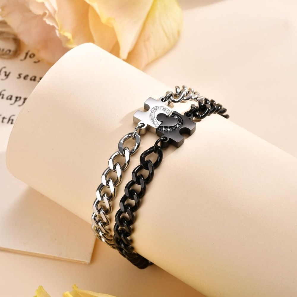 Long Distance Relationship Gifts Matching Bracelets For Couples Puzzle Heart Stainless Steel His He 4