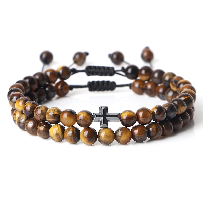 Couples Distance Beads Bracelet Handmade Yoga Prayer Jewelry Cross Tiger Eye Stone Fashion Hematite 0