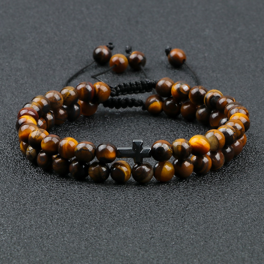 Couples Distance Beads Bracelet Handmade Yoga Prayer Jewelry Cross Tiger Eye Stone Fashion Hematite 1