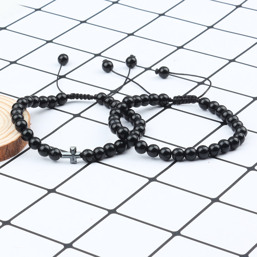 Couples Distance Beads Bracelet Handmade Yoga Prayer Jewelry Cross Tiger Eye Stone Fashion Hematite 2