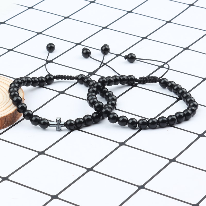 Couples Distance Beads Bracelet Handmade Yoga Prayer Jewelry Cross Tiger Eye Stone Fashion Hematite 2