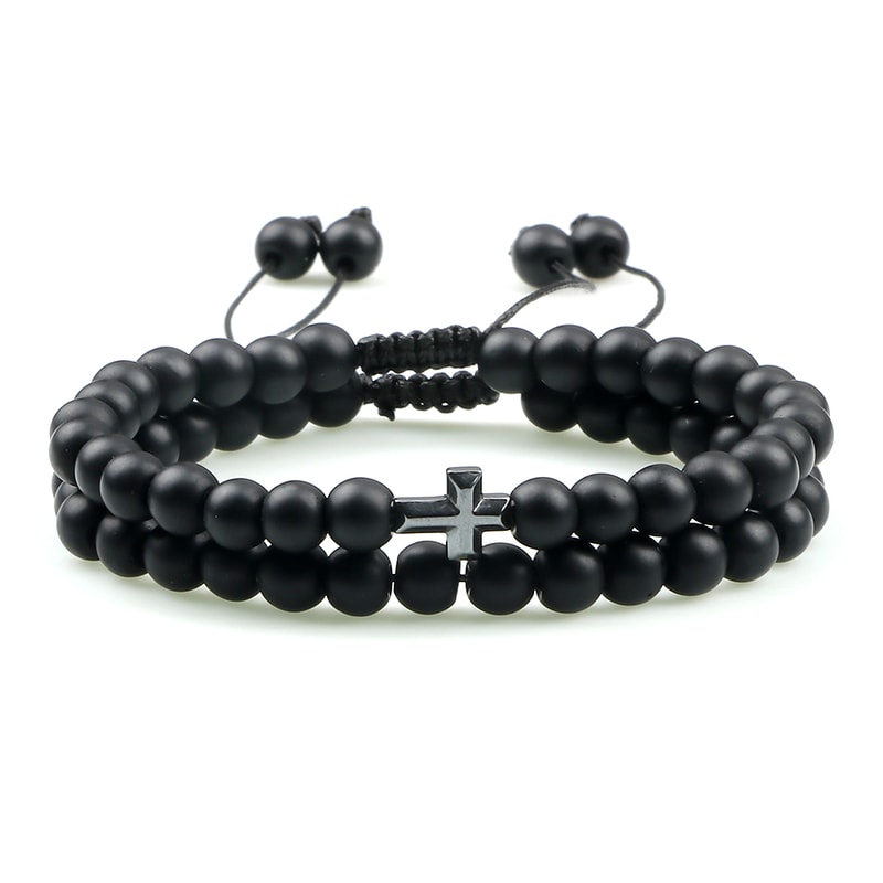 Couples Distance Beads Bracelet Handmade Yoga Prayer Jewelry Cross Tiger Eye Stone Fashion Hematite 3